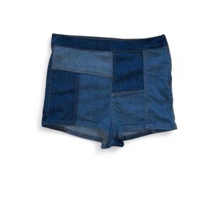 Free People blue denim patchwork boho indie festival shorts in size 31. Preloved